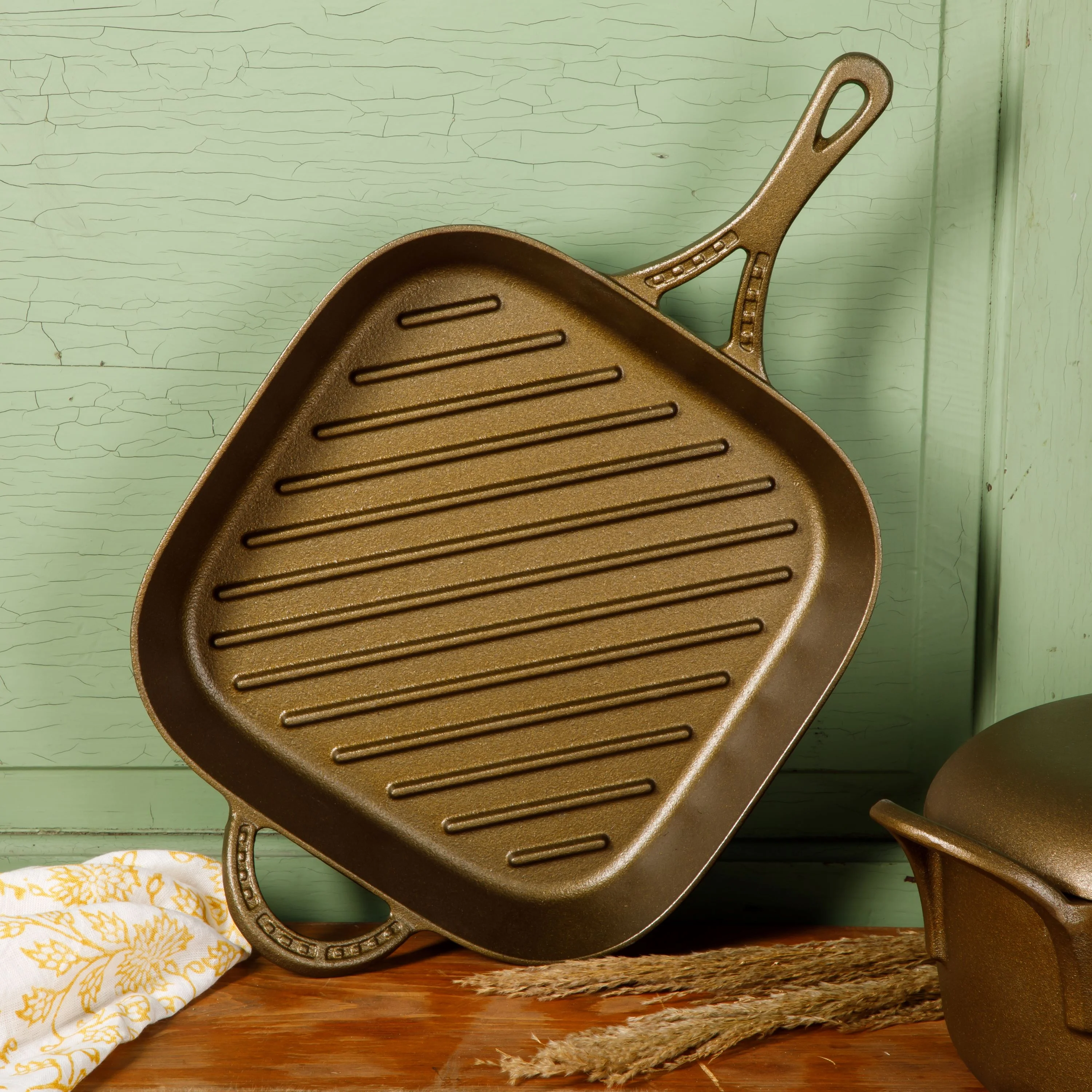 Wanda June Home Bronzed Pre-Seasoned Cast Iron Square 11-Inch Grill Pan by Miranda Lambert