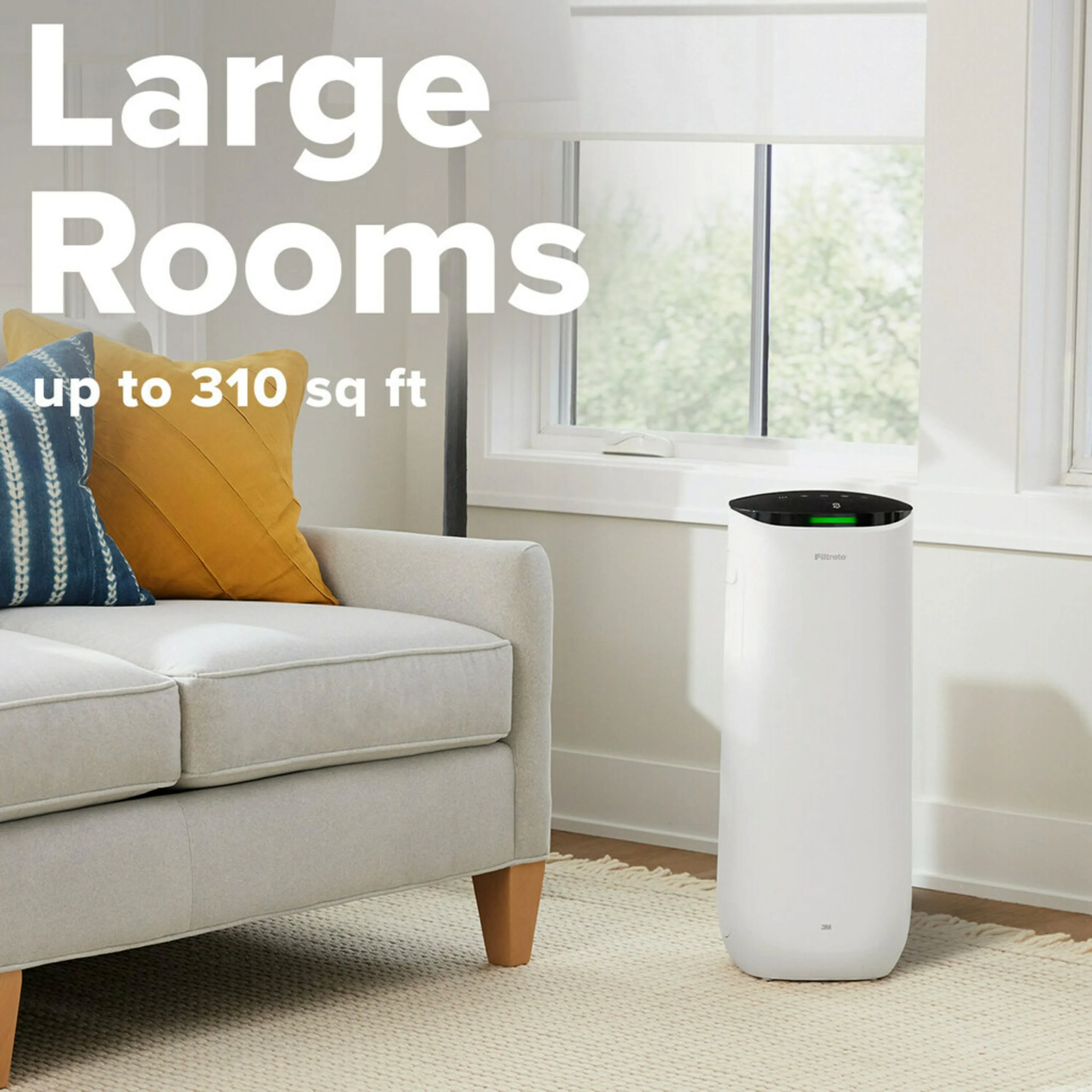 Filtrete Large Air Purifier, White, 310 ft. Coverage, Carbon True HEPA, 1 Smart Device