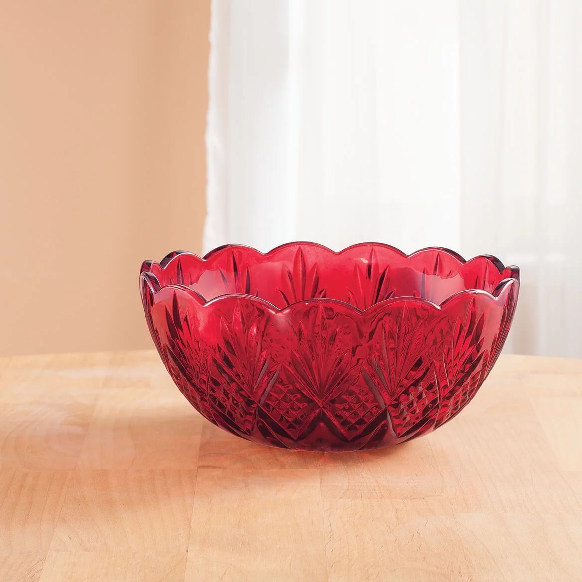 Dublin Crystal Red Scalloped Serving Bowl