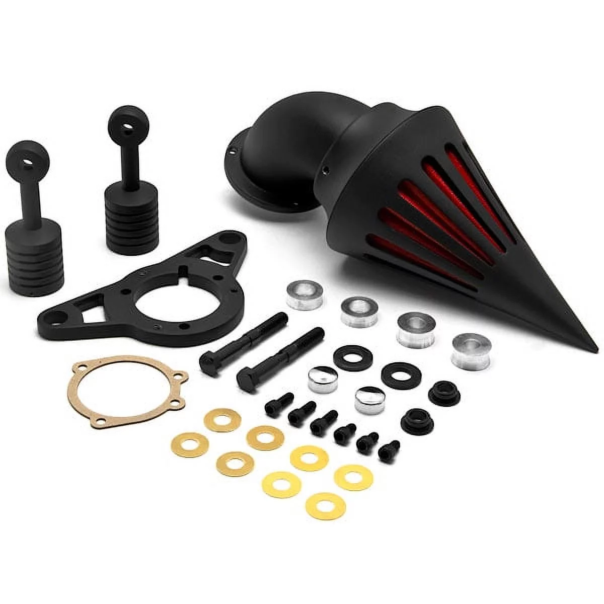 Black Aluminum Cone Spike Air Cleaner Kit Intake Filter Compatible with Harley Davidson Softail Night Train Fat Boy Dyna Super Glide Low Rider Wide Glide Touring Road King Road Glide (2001-2009)