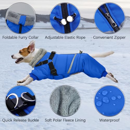 BRKURLEG Black Dog Coat with Harness, Dog Winter Jacket, Dogs Onesie Body Warm Jackets, Small Dogs Winter Coats Reflective Windproof Warm Cold Weather Coats, Pet Waterproof Jacket Hiking XL