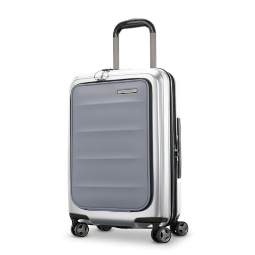 Samsonite Carry-On Pro Front Pocket Hardside Expandable 21-Inch Octiv Luggage: Durable & Impact Resistant, 360° Aero Trac Spinner Wheels, Adjustable Telescopic Handle, TSA Approved Lock - Silver