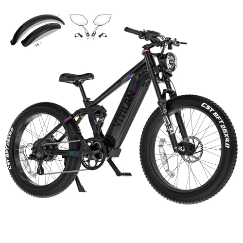 VITILAN T7 PRO 1600W Peak Electric Bike for Adults Fat Tire Ebike, 52V 20AH Removable Battery Max Range 80Miles & 35MPH, 26 Inch Mountain Electric Bicycle with Full Suspension