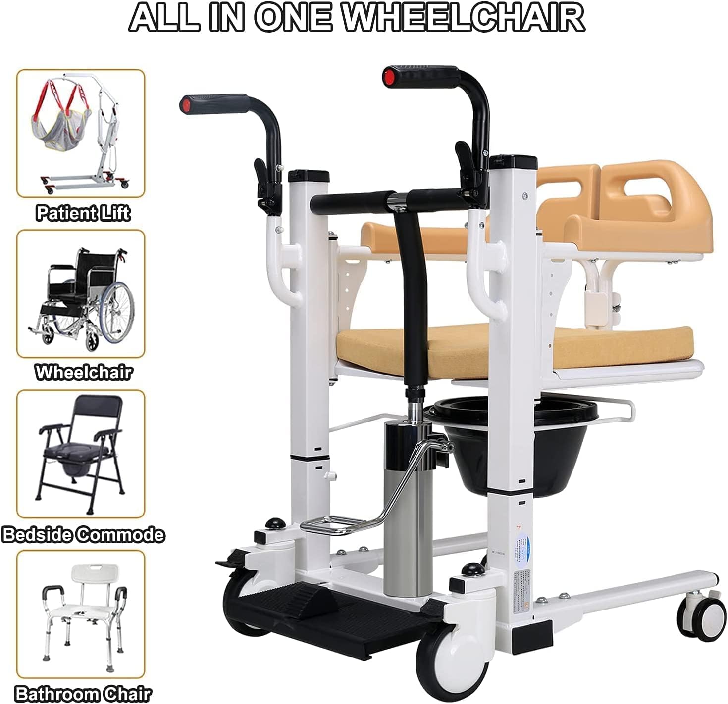 Patient Lift Lightweight Hydraulic Transfer Wheelchair for Home Use - 180° Split Seat and Bedside Commode with 290 Lb. Weight Capacity - Ideal Patient Lift Transfer Chair for Elderly