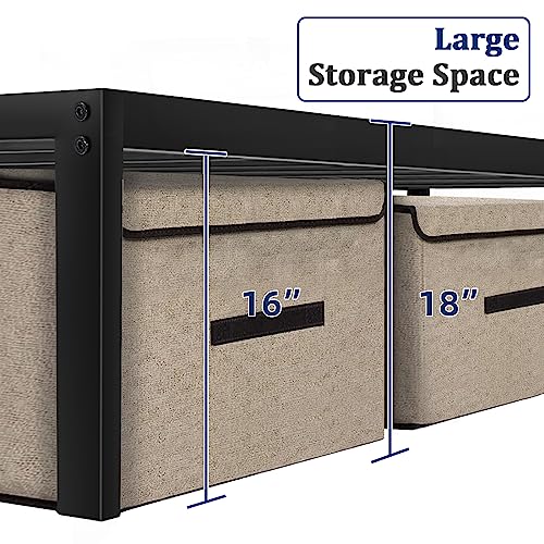 California King Bed Frame 18 Inch Tall Cal King Bed Frame with Storage Heavy Duty Steel Slats Metal Platform Bed Frames No Box Spring Needed Anti Slip Easy Assembly Black