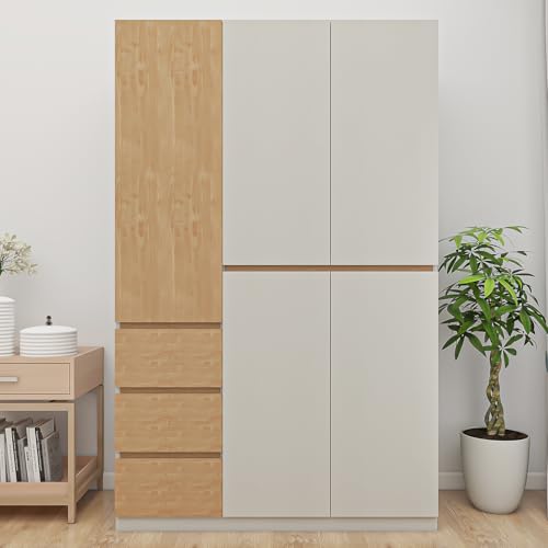 Wardrobe Closet with Doors- 4 Door Wardrobe Closet with Clothing Rod Inside Cabinet, Large Wardrobe Closet Mirror with 4 Drawers for Storage and Mirror, 62.99