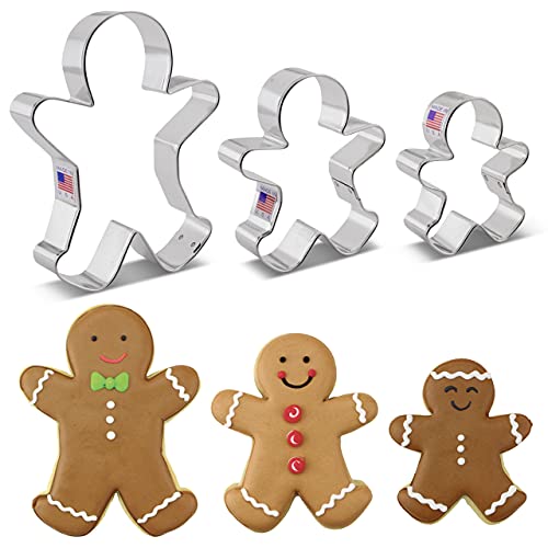 Gingerbread Man Cookie Cutters 3-Pc. Set Made in USA by Ann Clark, 2.9