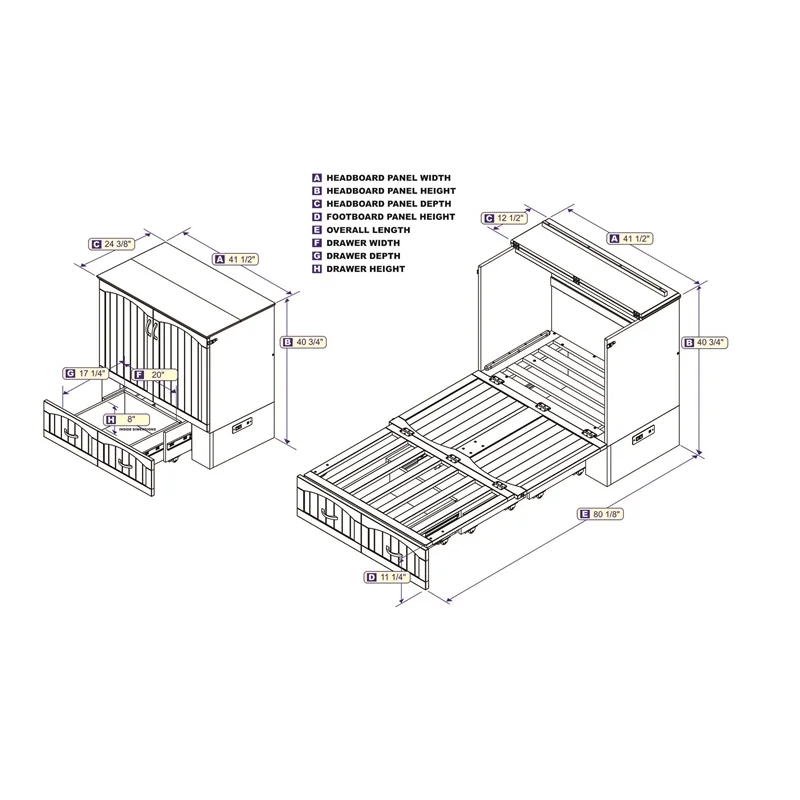 Bowery Hill Modern Wood Twin XL Murphy Bed Chest with Mattress in White
