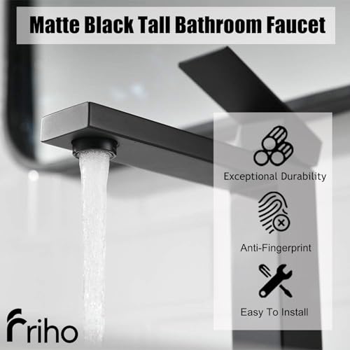 Friho Single Handle Matte Black Tall Bathroom Vessel Sink Faucet, Modern Vanity Basin Mixer Tap Bathroom Sink Faucet with Drain Pop up&Water Hoses, FRDC17914B