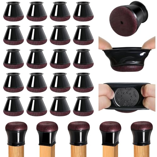 Chair Leg Floor Protectors for Hardwood Floors,Small Clear Round Rubber Furniture Sliders with Felt, Silicone Furniture Leg Caps Covers (Fit Round Diameter:0.6''-0.8'')
