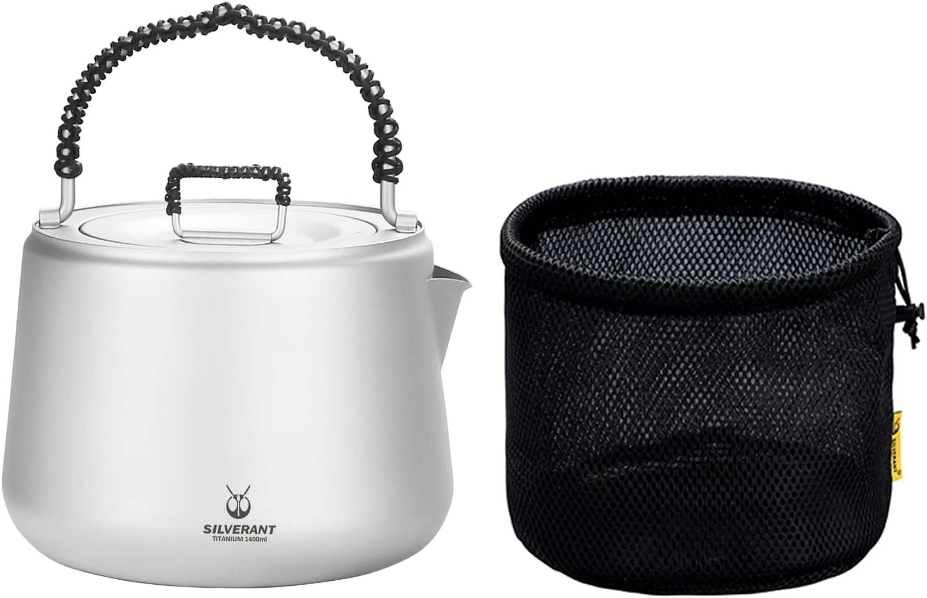 WAGEE Titanium Camping Kettle, Titanium Pot with Lid Folding Bail Handle Camping Coffee & Tea Pot for Outdoor Backpacking Hiking Teapot 1200ml - Sandblasted