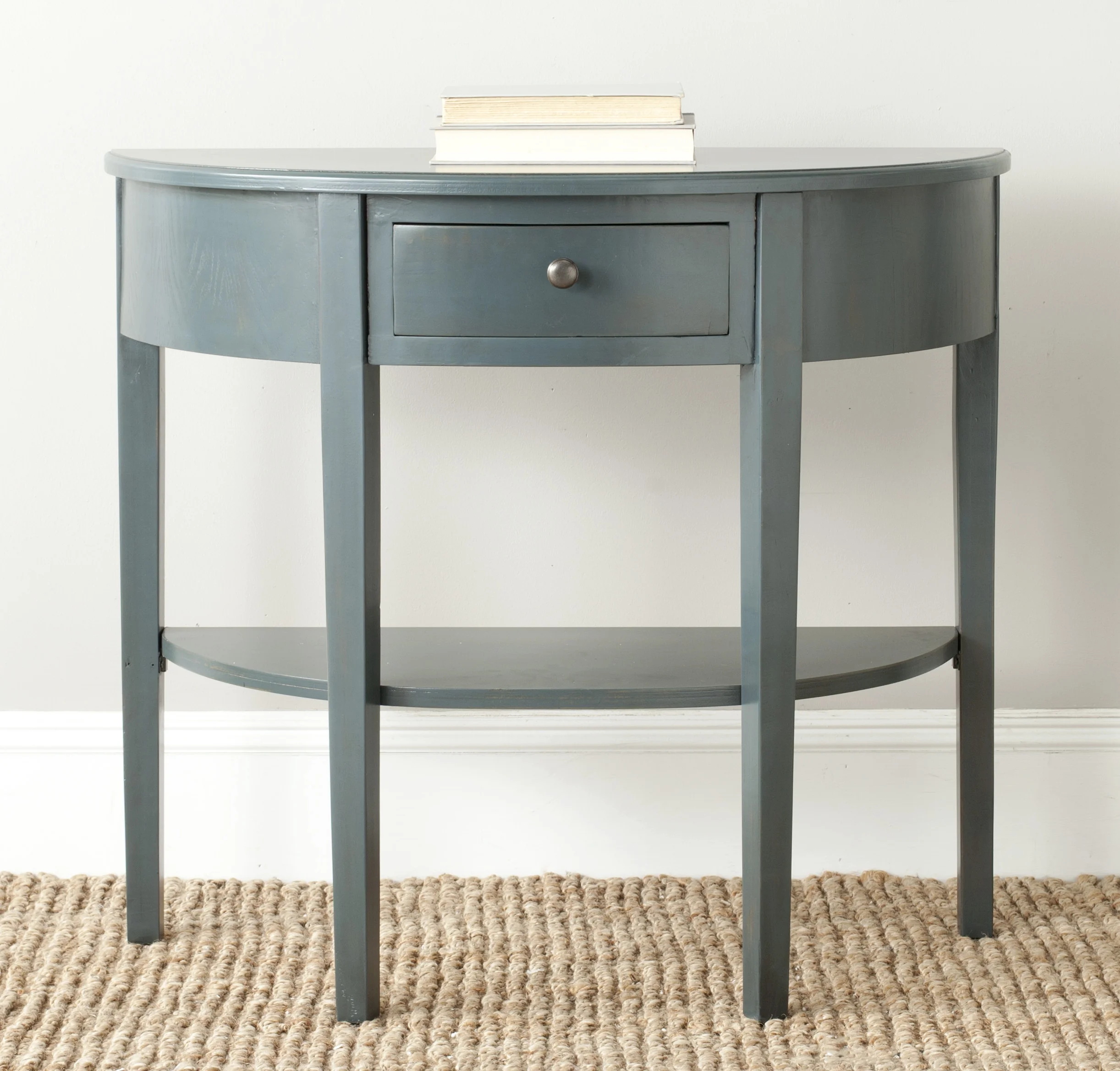 SAFAVIEH Abram Solid Country Demilune Console with Storage Drawer, Steel Teal