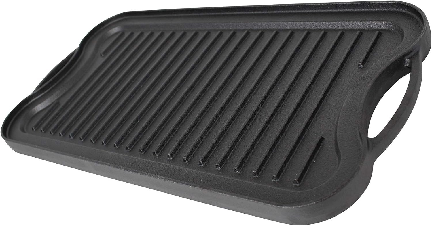 Mirro MIR-19055 Pre-Seasoned Ready to Use Cast Iron Reversible Grill/Griddle with Handles 20 Inch x 10.5 Inch, Black