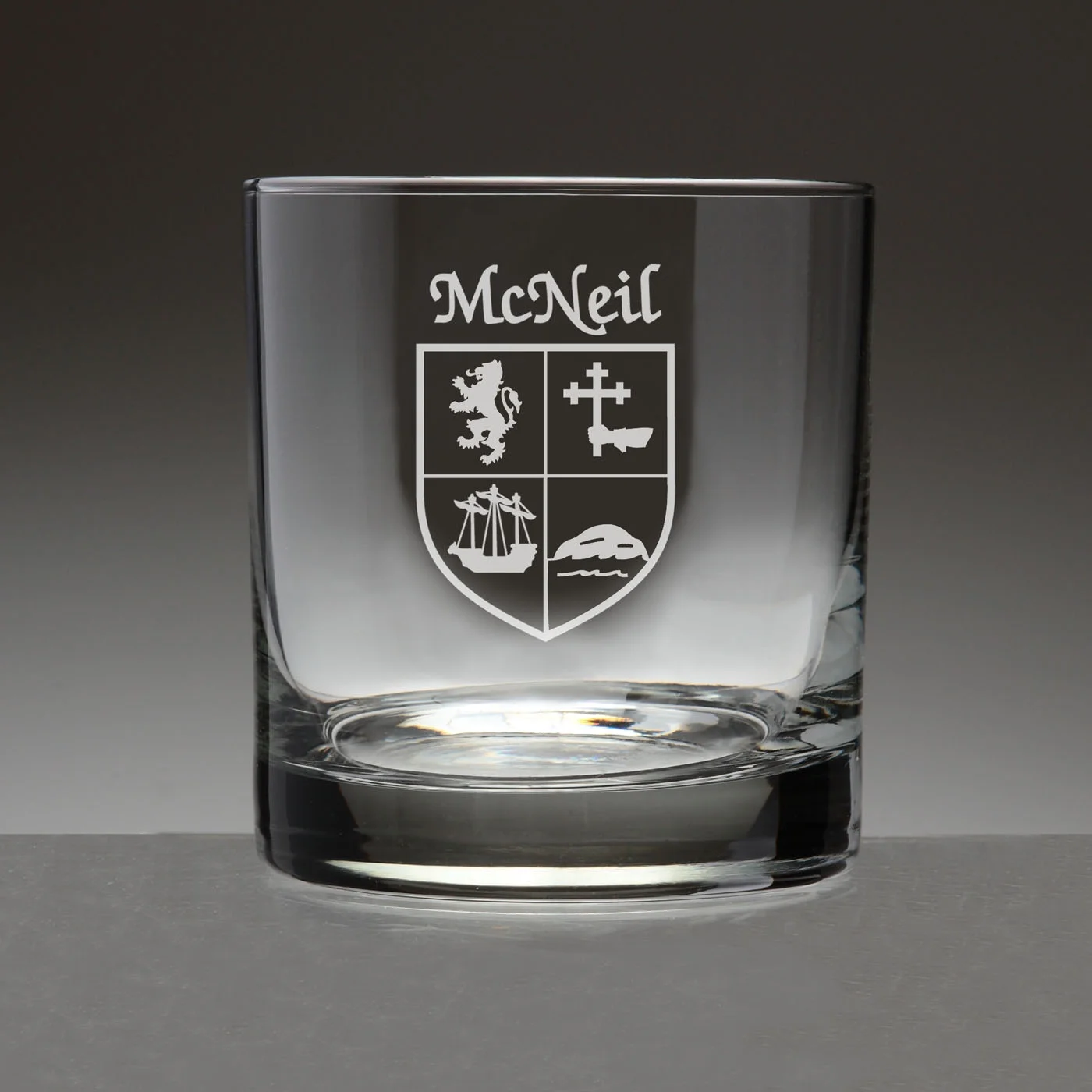 McNeil Irish Coat of Arms Tumbler Glasses - Set of 4 (Sand Etched)