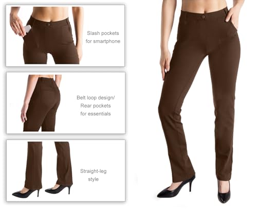 Yogipace,Belt Loops,Women's Petite/Regular/Tall Straight Leg Yoga Dress Pants