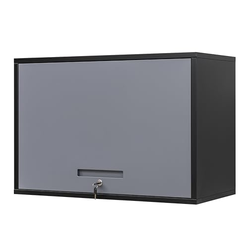 Yizosh Metal Garage Wall Cabinet with Doors and Shelves, Wall Mounted Metal Storage Cabinet, Floating Garage Tool Cabinet for Garage, Basement, Kitchen, Warehouse (Black, 21.6