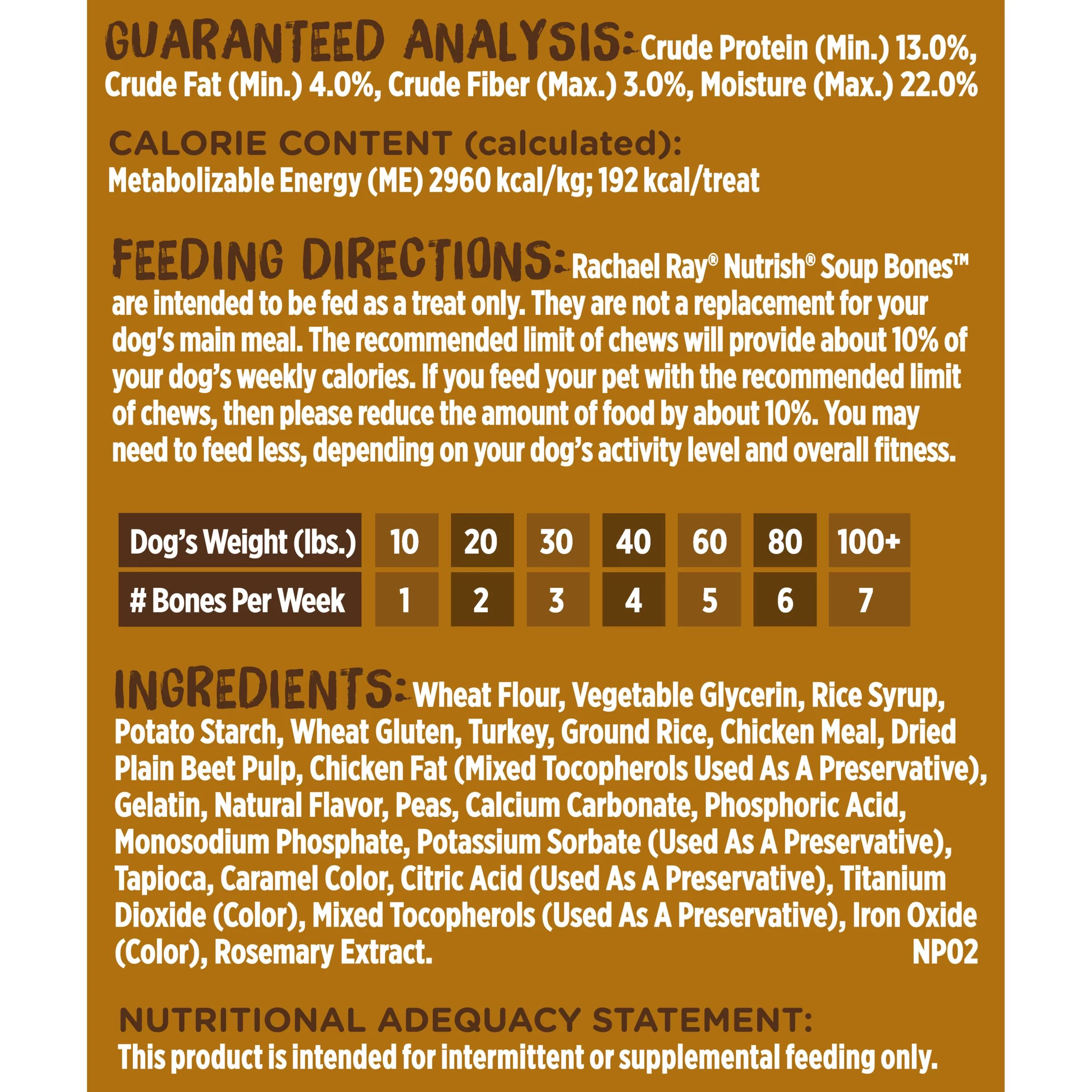 Rachael Ray Nutrish Soup Bones Dog Chews With Real Turkey & Rice, 3 Dog Chews