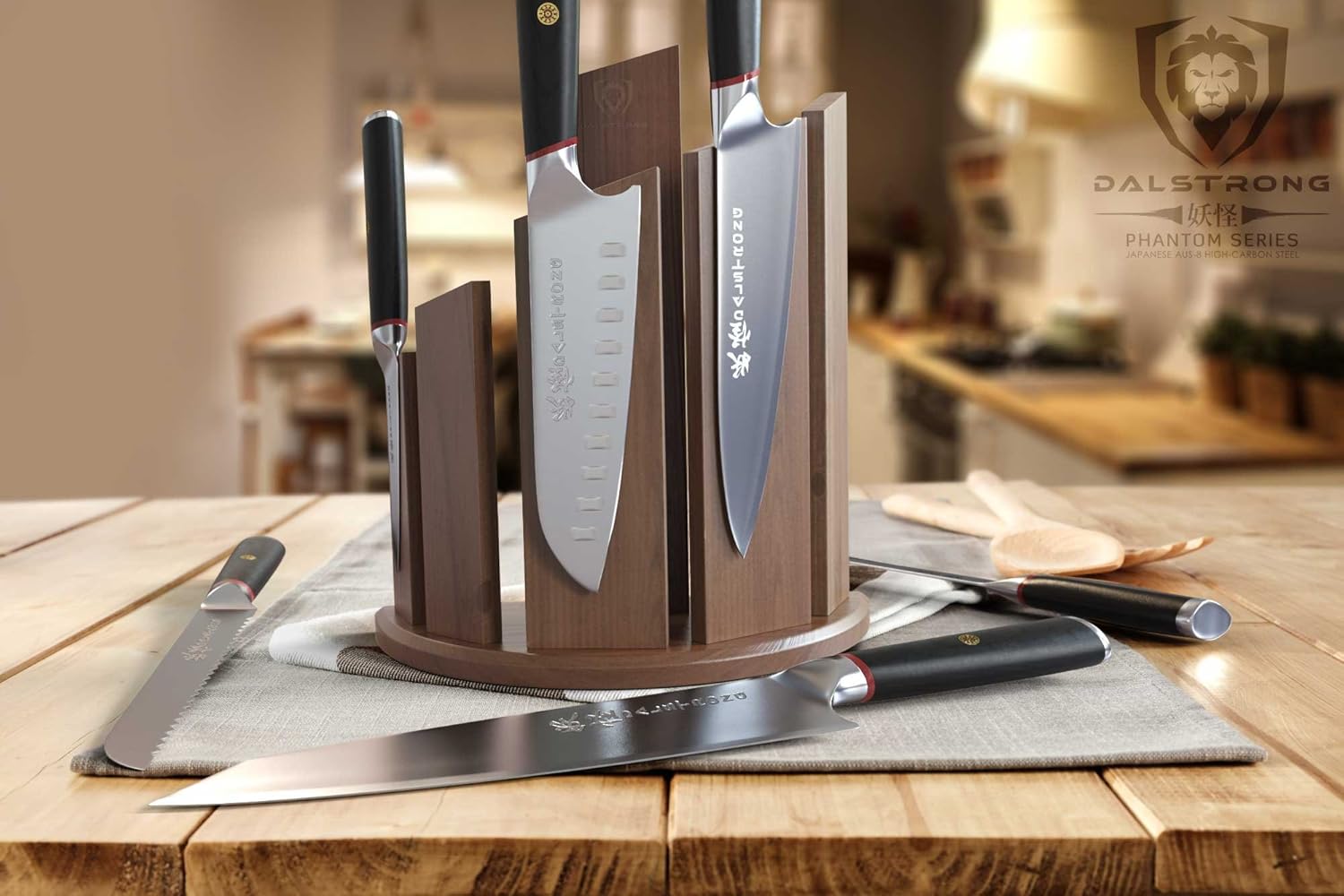 DALSTRONG Knife Block Set - 6-Piece w/Magnetic Knife Stand - Phantom Series - Japanese High-Carbon - AUS8 Steel - Pakkawood Handle