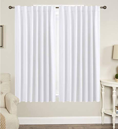 White Cotton Curtains - 100% Cotton Solid Thick Fabric Window Curtain 84 Inch Long, Cotton Curtains, Tab Top Room Darkening Drapes, Bedroom & Living Room Drapes - 55 x 84 Inch - Set of 2