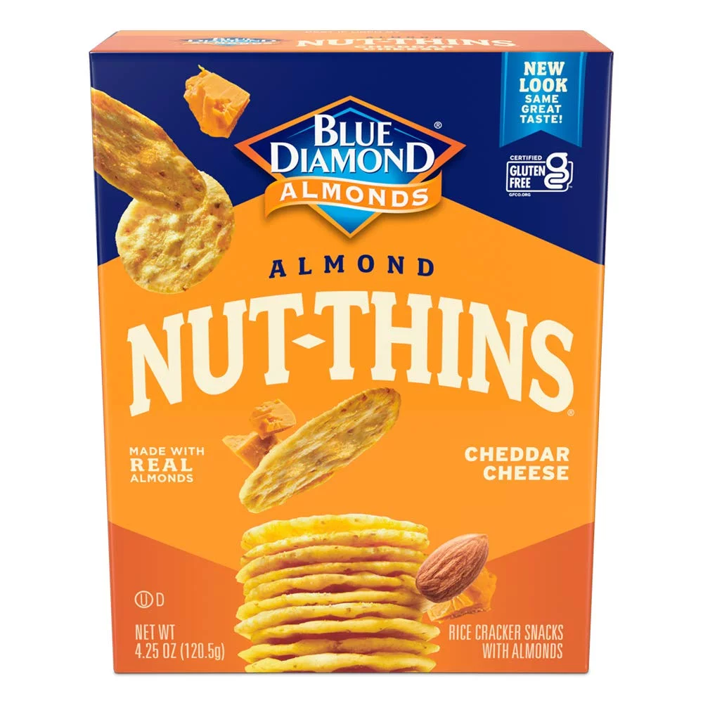 Blue Diamond Almond Nut-Thins Nut & Rice Cracker Snacks Cheddar Cheese 4.25 oz Pack of 4