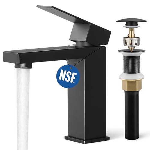 KES Vessel Sink Faucet, Black Bathroom Faucets, Tall Bathroom Faucets with Sink Drain with Overflow, L3156BLFF12-BK-C1