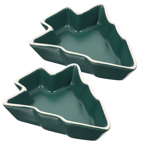 Luxshiny Mini Christmas Tree Candy Bowls: 2Pcs Small Christmas Serving Dishes Ceramic Snack Trays for Appetizer, Snacks, Fruit, Candy Dessert (Green)