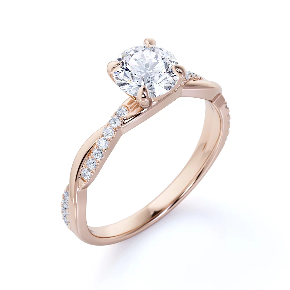 JeenMata 1 Carat infinity Round cut Moissanite Engagement Ring in 18k Rose Gold Over Silver