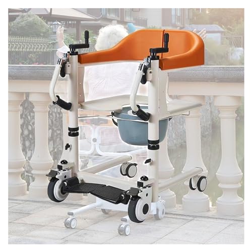 Patient Lift Transfer Chair, Portable Bath Lifts with 180° Split Seat for Disabled Elderly, Commode Toilet Shower Chair with Wheels, Nursing Homes Easy Care Lift Chair with Hoist Lifting