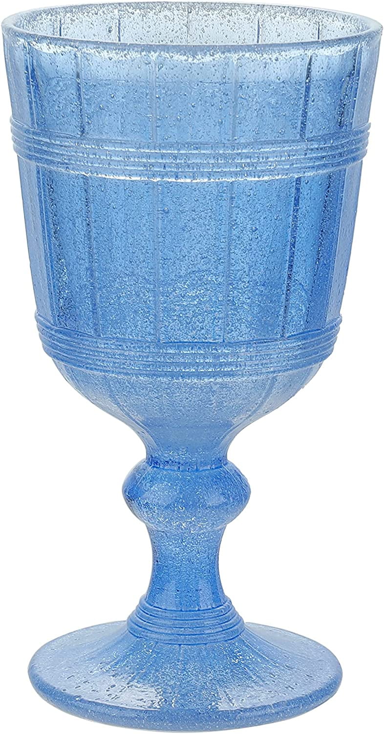 American Atelier Vintage Blue Bubbles 11 Ounce Capacity Wine Glasses Set of 4 Wine Goblets, Colored Vintage Style Glassware, Dishwasher Safe, Blue