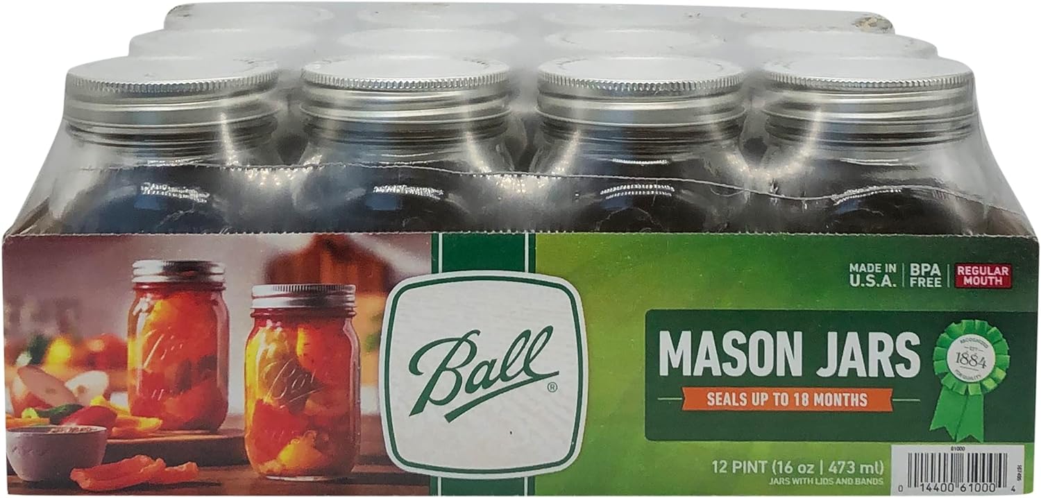Ball Pint Jar, Regular Mouth, Set of 12, (16 oz)