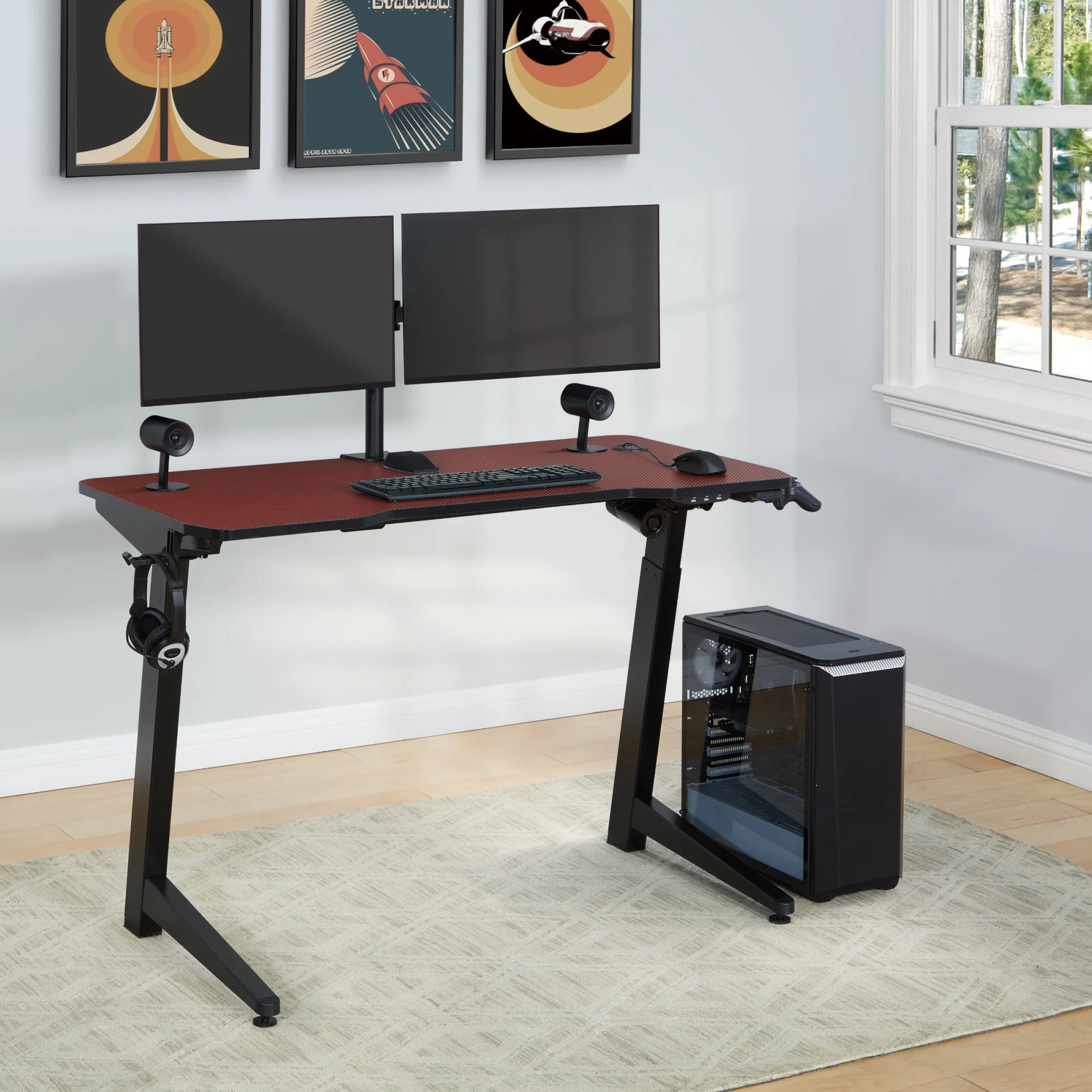 Arena 1337 Battlestation Electric Gaming Desk in Red  Engineered Wood