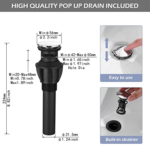 BWE Vessel Sink Faucet Modern Waterfall Chrome Single Hole Bathroom Faucet Single Handle with Pop up Drain Without Overflow Assembly Vanity Basin Bath Sink Faucets Mixer Tap