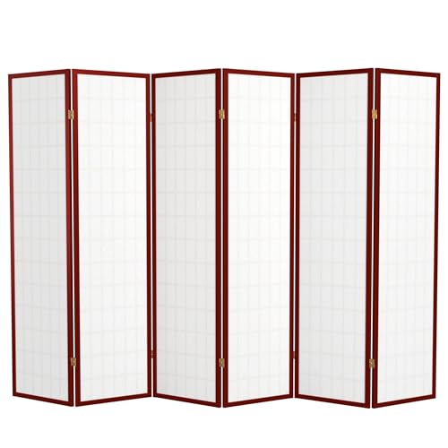 Red Lantern 6 ft. Tall Window Pane Shoji Screen-Natural-4 Panels Room Divider