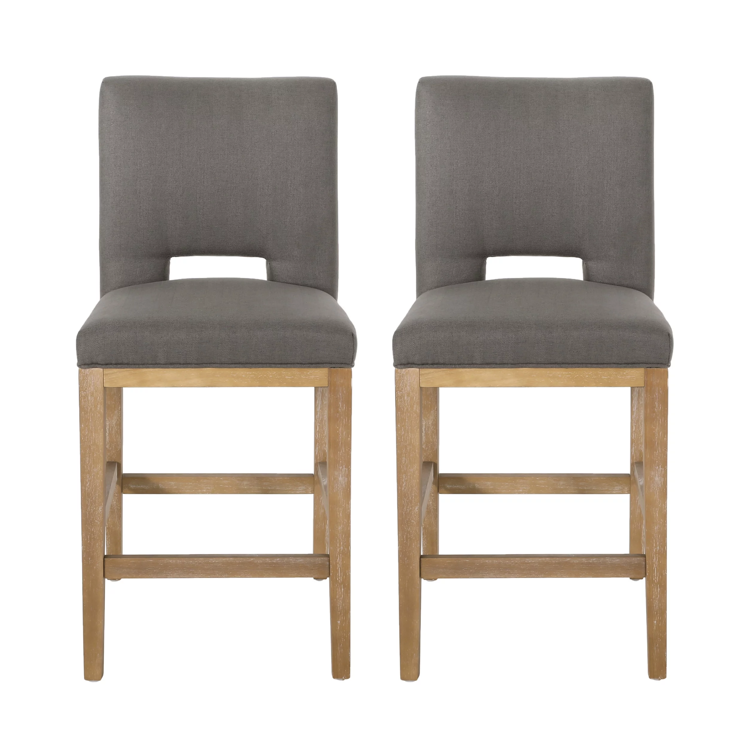 Noble House Elmcrest Fabric Upholstered 27 Inch Counter Stools, Set of 2, Deep Gray and Weathered Natural