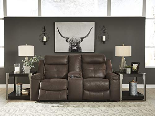 Signature Design by Ashley Jesolo Modern Faux Leather Manual Pull Tab Double Reclining Sofa, Dark Brown