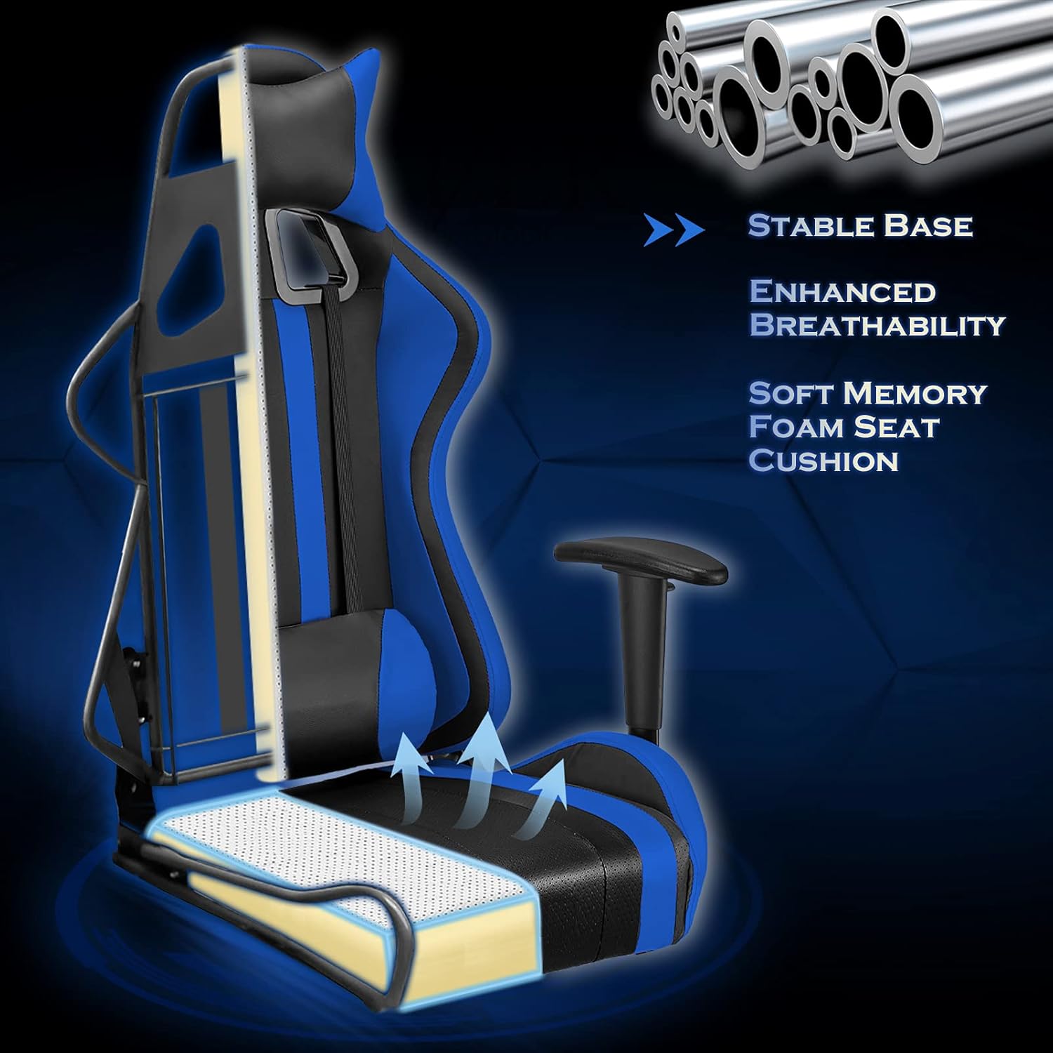 Soontrans Ergonomic Gamer Chair,Racing Gaming Chair with Footrest,Reclining Computer Chair,PU Leather Office Chair,Swivel Desk Chair with Adjustable Headrest Lumbar Pillow(Reddish Blue)