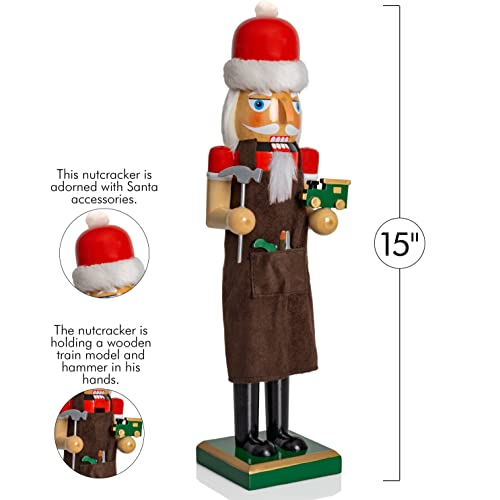 Ornativity Christmas Toy Maker Nutcracker - Red and Green Wooden Nutcracker Man with Brown Workers Apron and Toy Car and Toy Hammer in Hand Xmas Themed Holiday Nut Cracker Doll Figure Decorations 15