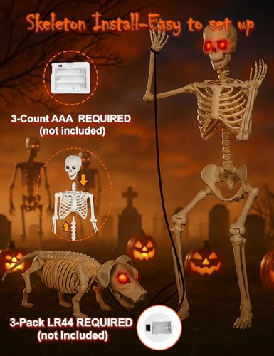 5.4Ft Halloween Skeleton - Life Size Skeleton with Glowing Eyes Scary Creepy Sound Movable Joints Full Size Posable Skeleton Decor Halloween Decorations Outdoor Indoor