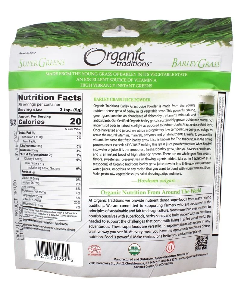 Organic Traditions - Barley Grass Juice Powder - 5.3 oz.