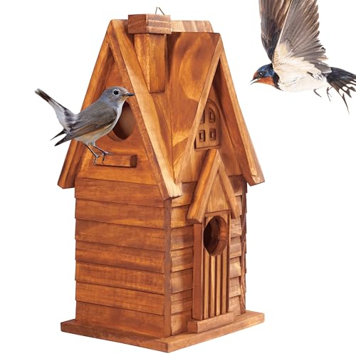 MIXUMON Bird Houses for Outside, Outdoor 2 Bird House Room for 2 Bird Families Bluebird Finch Cardinals Hanging Birdhouse for Garden (Style 11)