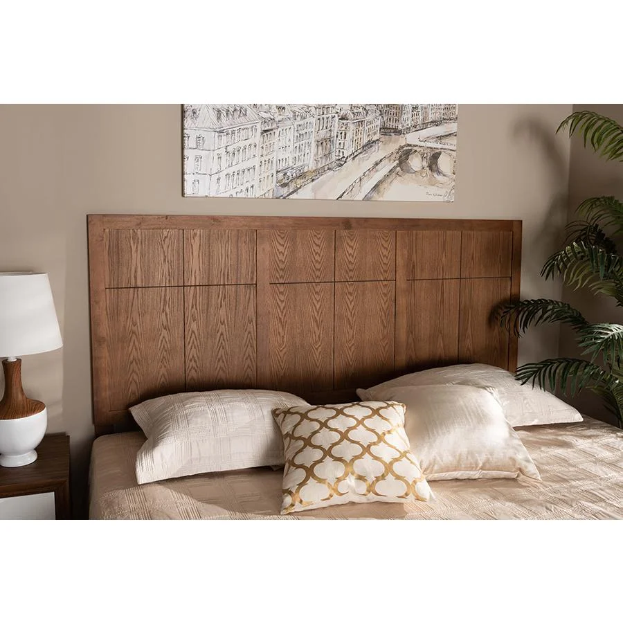 Monroe Modern Transitional and Rustic Ash Walnut Finished Wood King Size Headboard