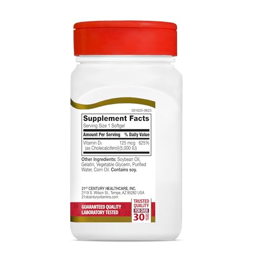 21st Century Vitamin D3 250 mcg (10,000 IU) Rapid Release Softgels, 110 Count