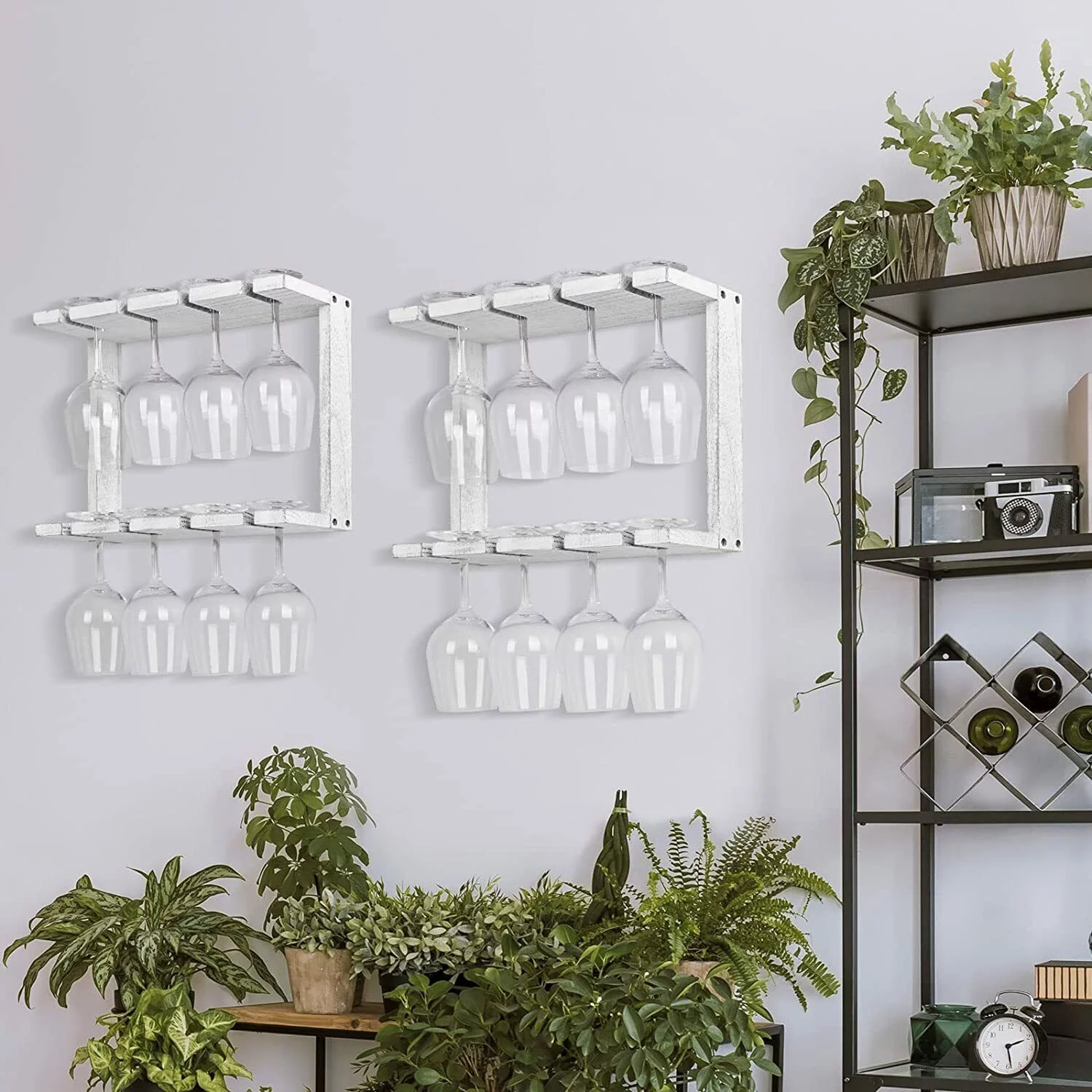 Set of 2 Wine Glass Rack Wall Mounted Glass Holder Stemware Hanging Rack Wood