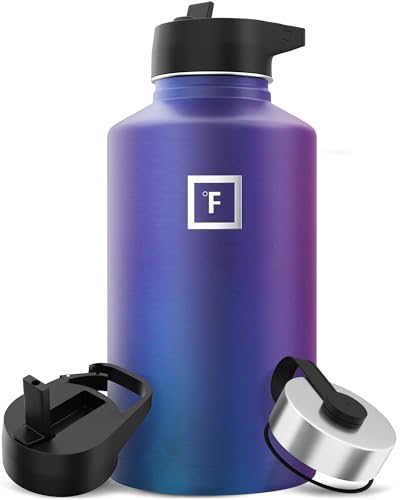 IRON °FLASK Camping & Hiking Hydration Flask with 3 Lids - Stainless Steel, Double Walled & Vacuum Insulated Water Bottle - Leak Proof & BPA Free (Midnight Black, Straw - 40 oz)