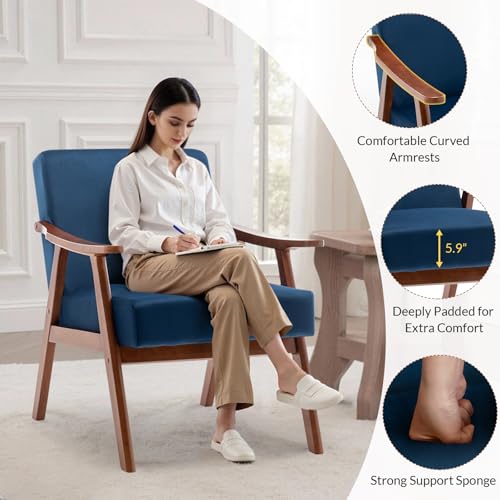 Rovibek Upholstered Accent Chair with Arms - Mid Century Modern Accent Chairs with Wood Frame, Upholstered Arm Chairs with 5.9in Thick Foam, Beige Occasional Chair, Set of 2