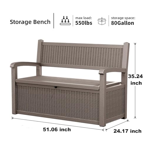 80 Gallon Storage Bench Deck Box Waterproof Lockable,Outdoor Storage Furniture for Patio,Garden and Porch,Tools and Cushions（Black）