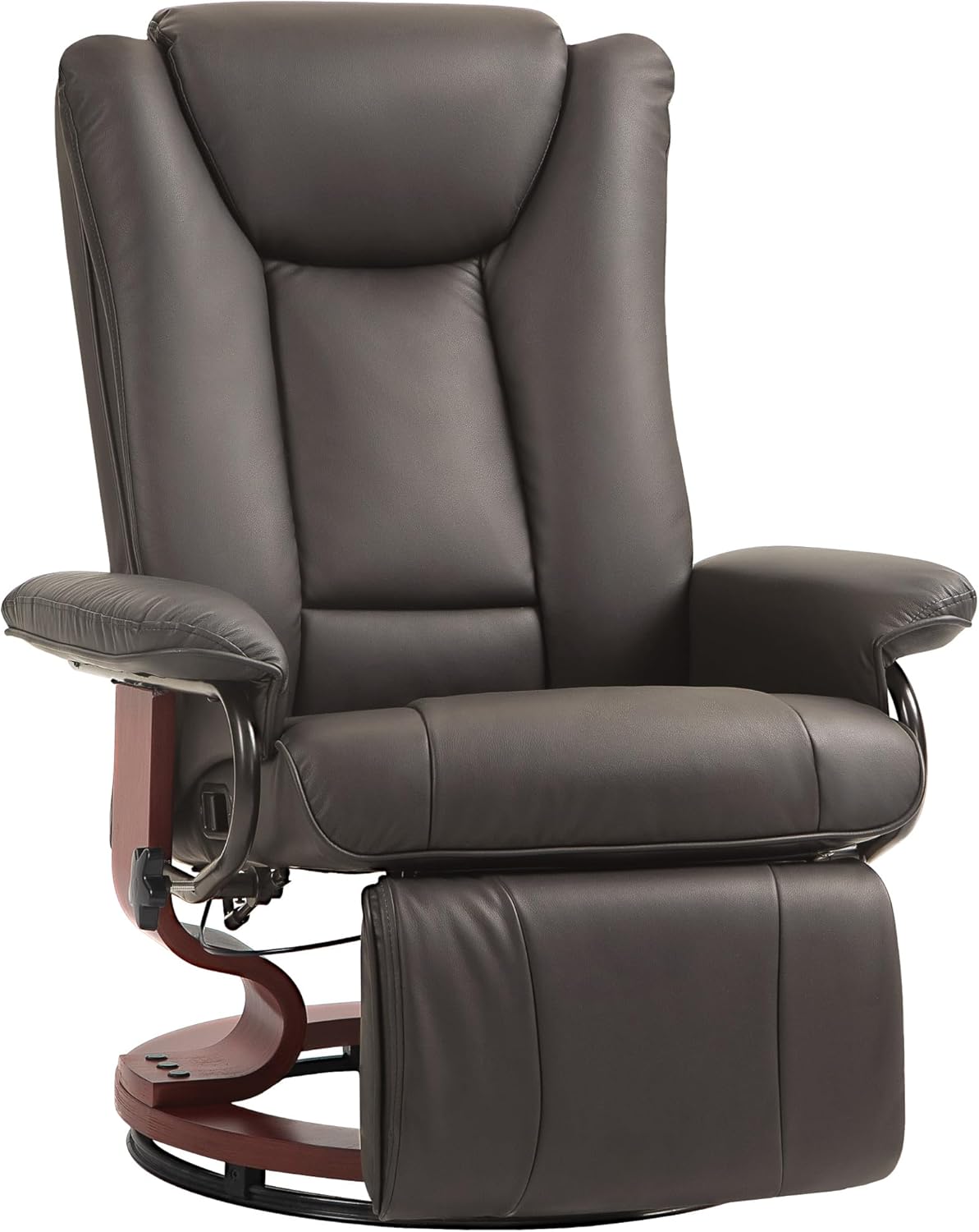 HOMCOM Manual Swivel Recliner Chair, PU Leather Reclining Chair with Footrest for Living Room, Brown