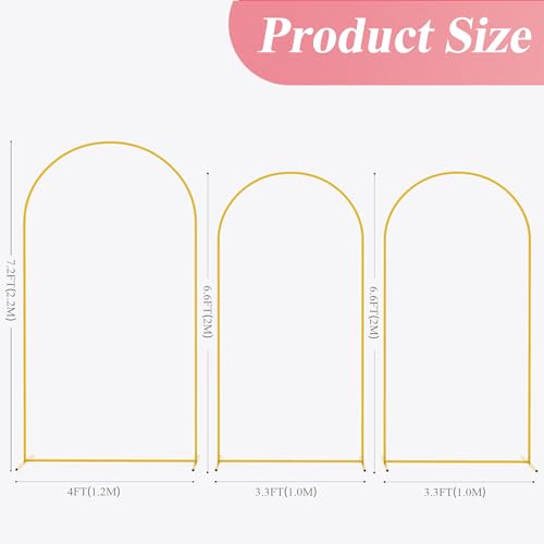 Fomcet Metal Arch Backdrop Stand Set of 3 Gold Wedding Arch Stand 7.2FT & 6.6FT & 6FT Arched Backdrop Frame for Birthday Party Baby Shower Graduation Ceremony Decoration