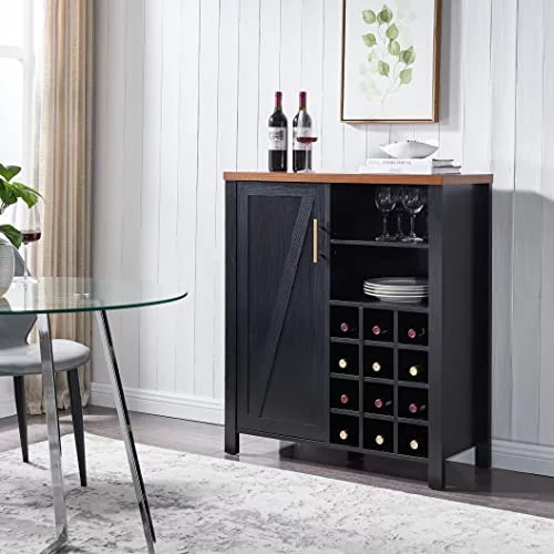 Kings Brand Furniture - Sideboard Buffet Wine Liquor Bar Cabinet for Kitchen, Living Room, Dining Room, Black