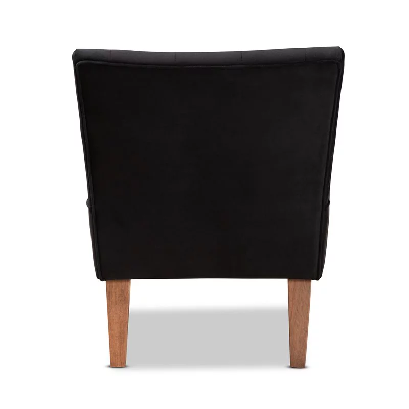 Bowery Hill Black Velvet and Walnut Brown Finished Wood Accent Chair